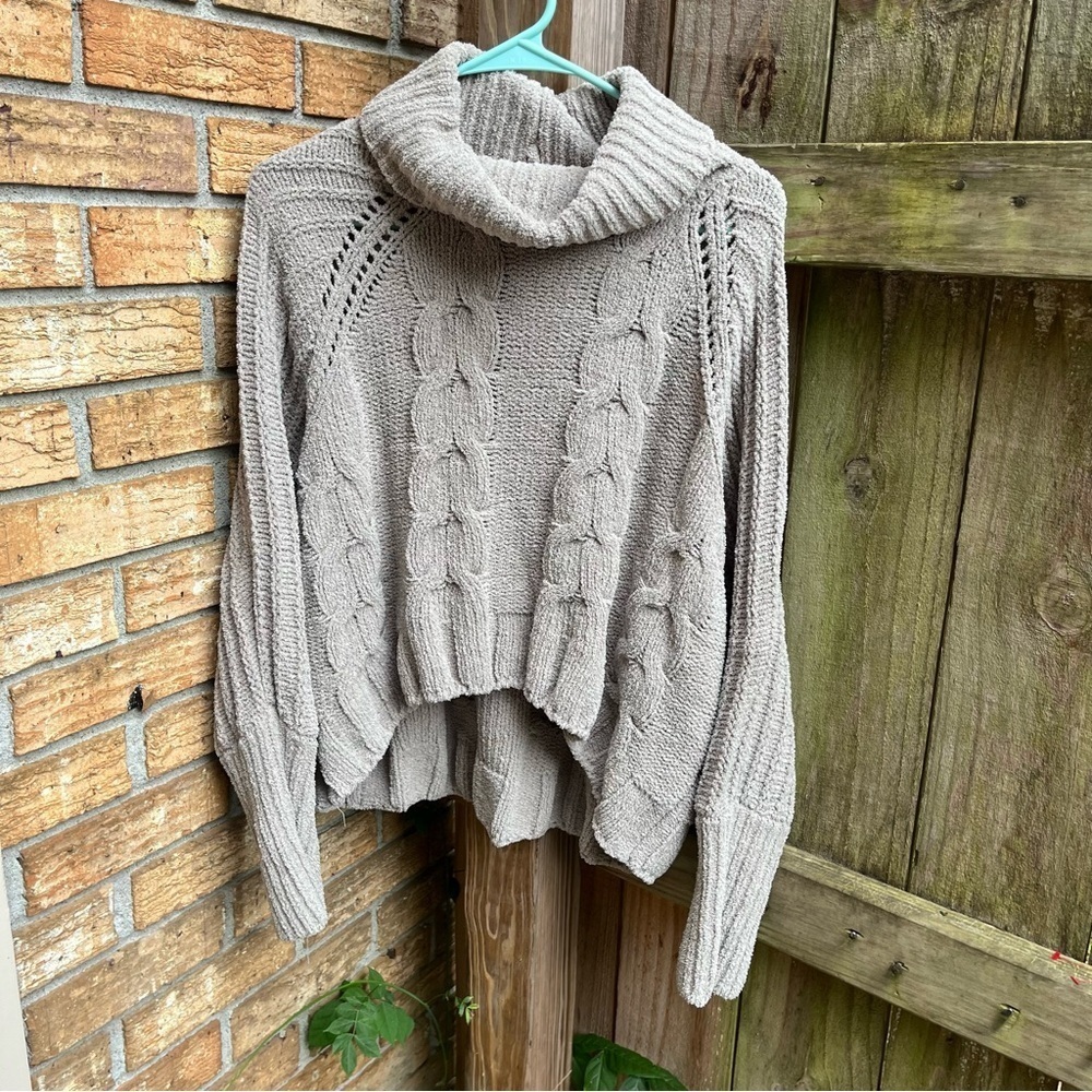 moon & madison Olive Green Cable Knit Oversized Turtleneck Sweater